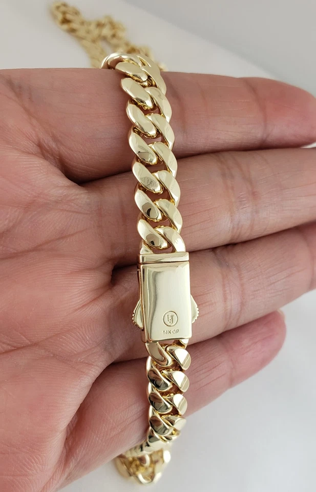 Collar de cadena de eslabones cubanos enchapados en oro de 14K para hombre 24" Foto 3 de 3