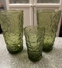 3 Vintage Anchor Hocking Crinkle Glass Lido Milano 5.5” 4”Glasses Tumblers Green