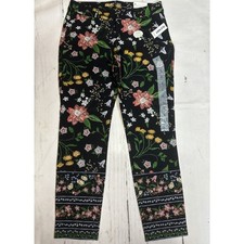 OLD NAVY Women  s Pixie Black Floral Mid Rise Skinny Pants Size 6