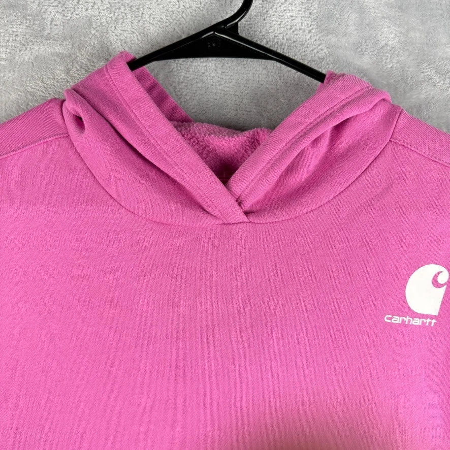 Carhartt Hoodie Girls Large Pink Hooded Sweatshirt Workwear Pullover Spellout - Image 4 of 4