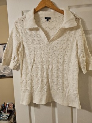talbots beige short sleeve top knit collared size L