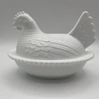 Vintage Indiana Glass HEN ON NEST Milk Glass Covered Candy Dish HON 7" White