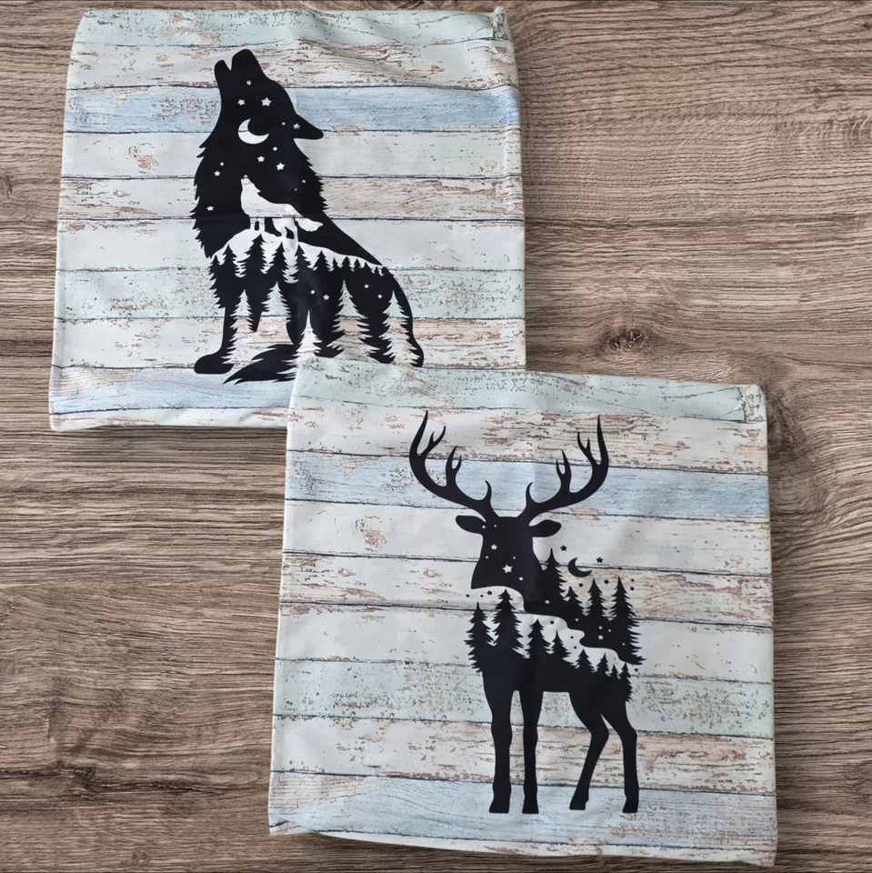 Set of 2 Decorative Retro Wildlife RusticThrow Pillow Covers, 18x18 Inches - Image 2 of 4