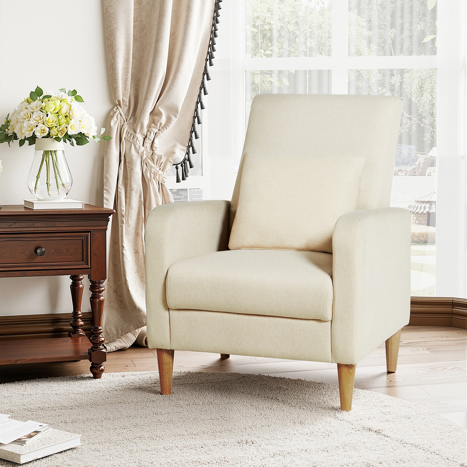Upholstered Armchair High Back With Pillow Living Room