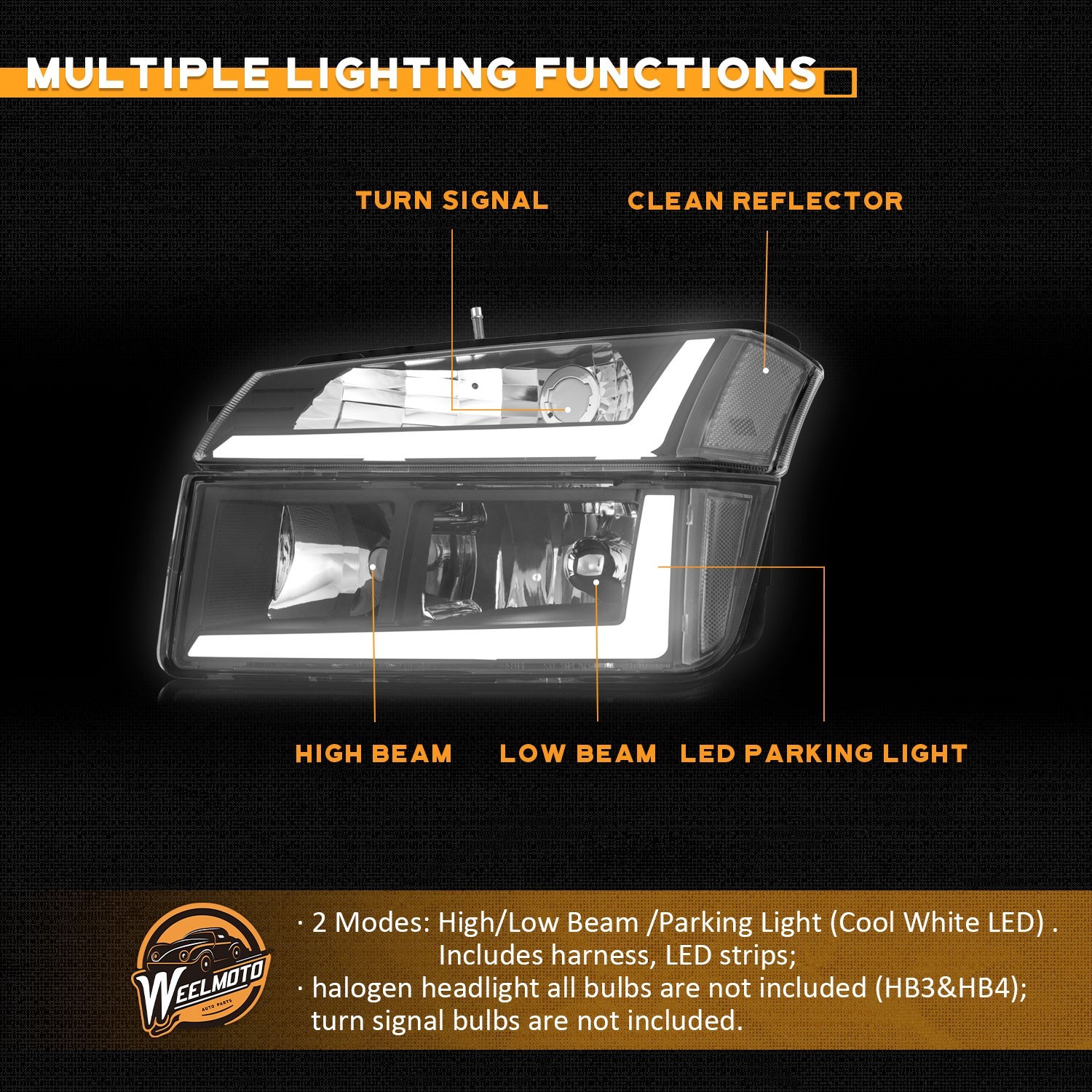 WEELMOTO LED 헤드라이트 한 쌍 (2002-2006년형 쉐보레 아발란치 1500 2500용, 투명 코너 라이트 포함) 4