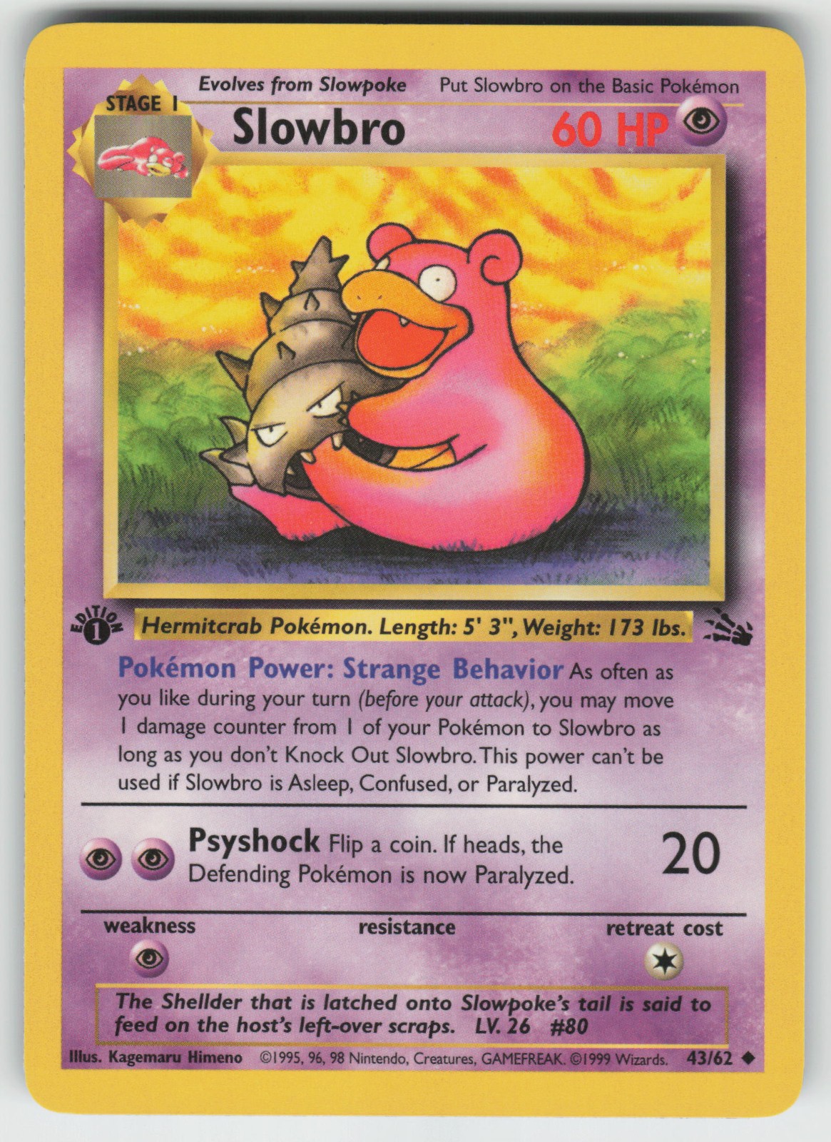 Pokemon 1st Edition Slowbro Uncommon  Fossil 43/62 NM
