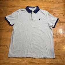 Polo Ralph Lauren Shirt Mens XL Gray Classic Fit Navy Short Sleeve Pony Preppy