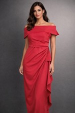 Vince Camuto Red Off Shoulder Ruched Cocktail Dress Women’s Size 6 Stretch