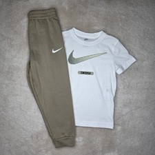 Nike Short Sleeve T-Shirt  Jogger 2 Pc Outfit Set White/Khaki Size 6 Boys NWT