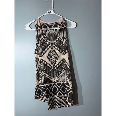 Ginger G Womens Tribal Geometric Print Sleeveless High Low Knit Tank Top Small
