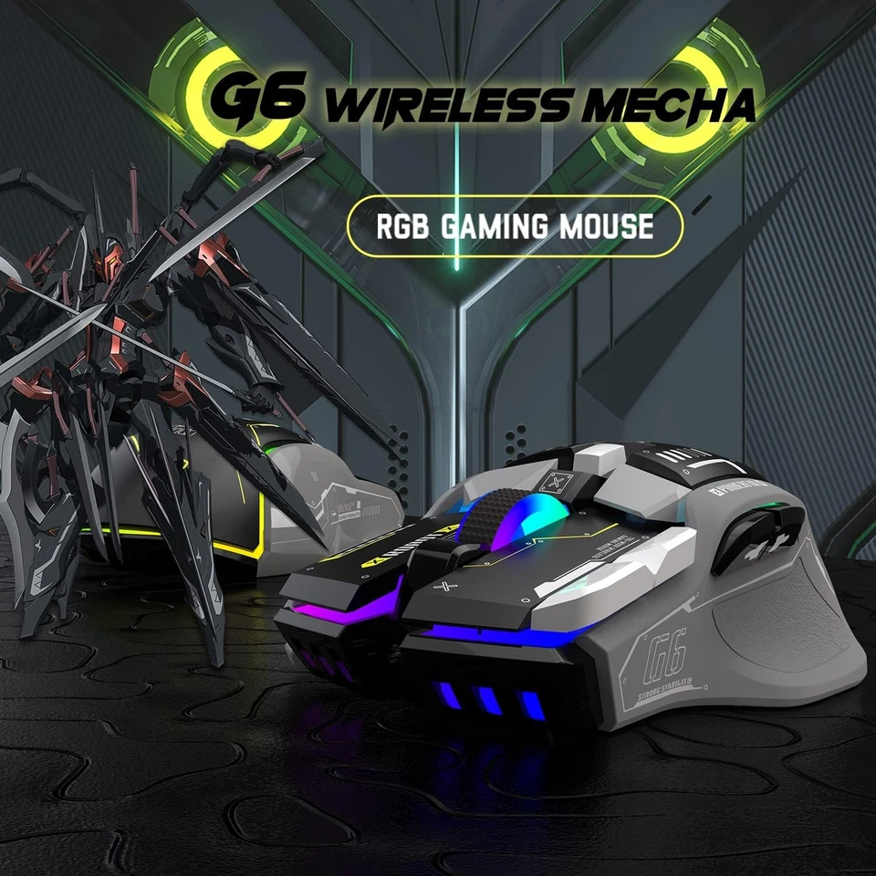 G6  Gaming Mouse 3 Modes 4000 DPI 11 RGB Backlit Rechargeable Silent1630 - Image 2 of 4