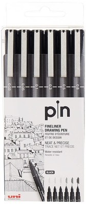 Uni Pin Fineliner Drawing Pen - Sketching Set - Black Ink - 0.03 to 0.8mm - S...