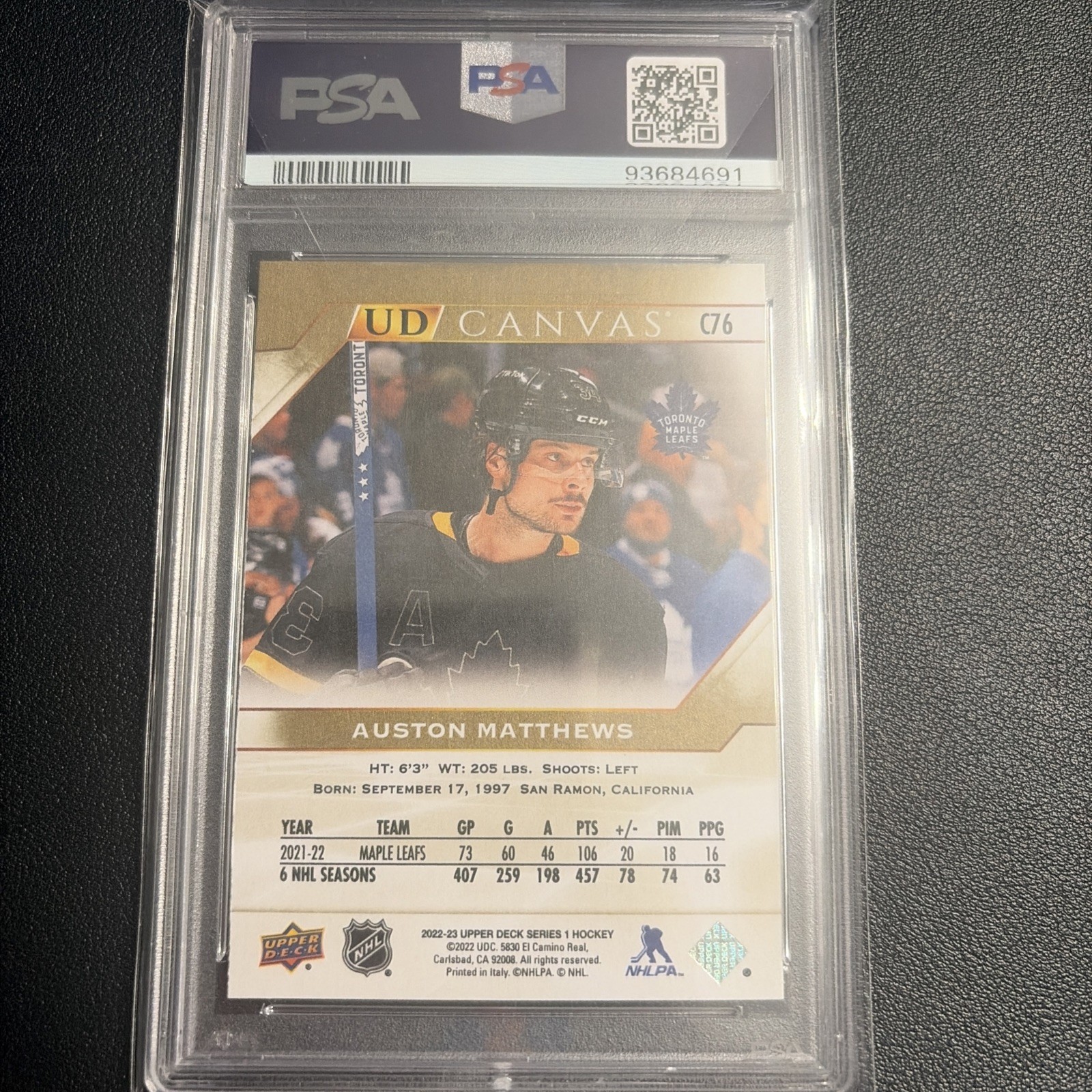 2022 UPPER DECK UD CANVAS #C76 AUSTON MATTHEWS PSA 10 view 2
