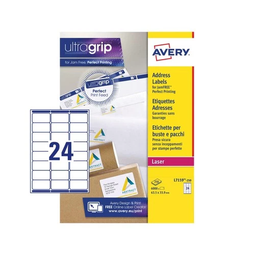 Avery Laser Address Label 63.5X33.9Mm 24 Per A4 Sheet White Pack 6000 Labels L71