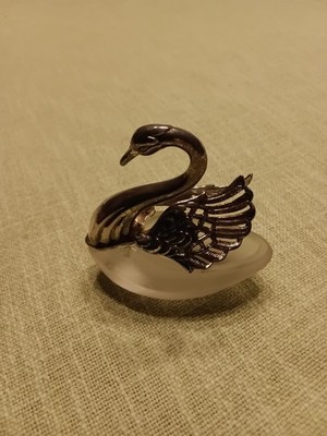 Birks E.P. Zing Japan Saliere Salzgefäß  Schwan Glas silberfarbene Metall Montur