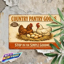 Farm Eggs Fresh From Nest Hen Illustration Metal Tin Sign 8x12