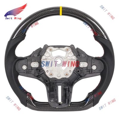 Real Carbon Fiber Heated Steering Wheel For BMW G20 G22 G80 F40 F44 Yellow Line