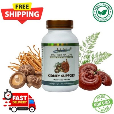Organic Kidney Support 120 Vegan Capsules Cordyceps Reishi Urinary Detox Cleanse
