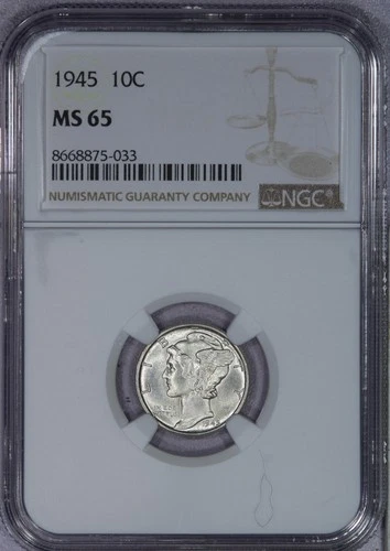 1945 Mercury Dime 10c NGC MS65