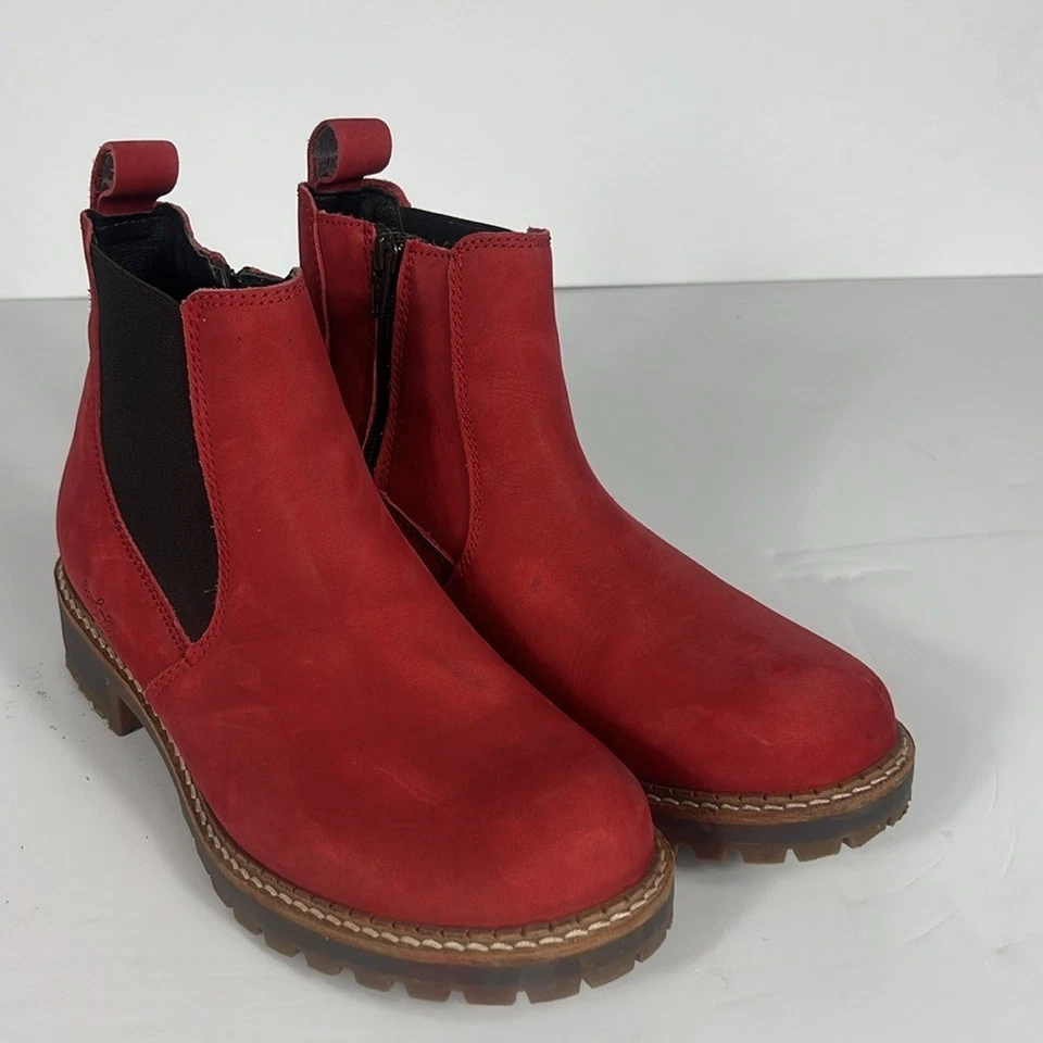 Bos & Co Red Leather Lug Sole Chelsea Boots / SZ 39 or 8-8.5 - Image 3 of 4
