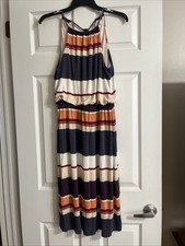 Loft Women's Sleeveless Halter Striped Dress Size Small