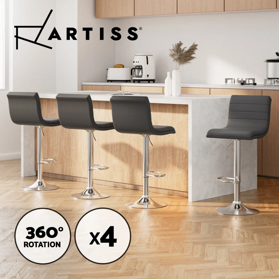 Artiss 4x Bar Stools Kitchen Counter Stools Swivel Leather Chairs Gas Lift Grey