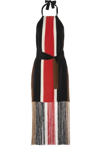 Maxi abito in seta Fendi colorblock a righe frange legate senza schienale taglia US S 40