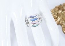 Amazing Waves of Multi-Color Mother of Pearl Inlay Sterling Silver Ring - 7