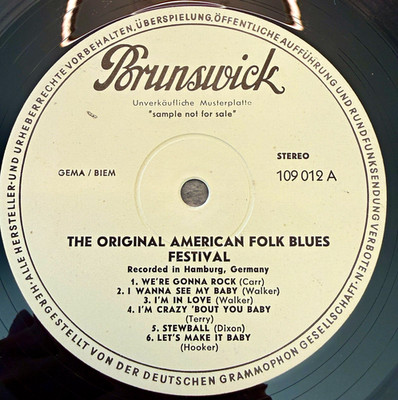 RARE 1962 AMERICAN FOLK BLUES FESTIVAL BRUNSWICK 109012 PROMO MUSTERPLATTE LP