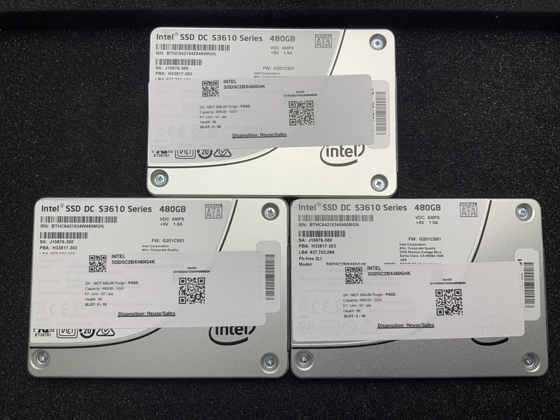 Lot of 3 Intel SSD DC S3610 Series 480GB 2.5" SATA Enterprise SSD NIST Wiped