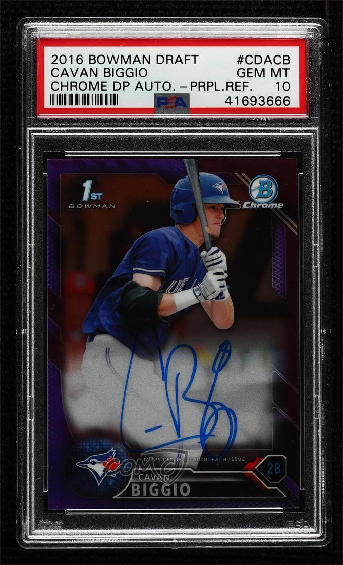 2016 Bowman Draft Chrome Pick Purple Refractor /250 Cavan Biggio PSA 10 Auto g0y