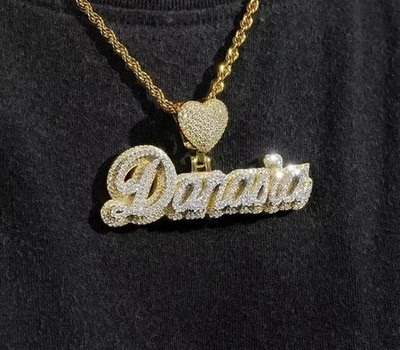2.50Ct Moissanite Round Cut Custom Name Pendant 14K Yellow Gold Plated Silver