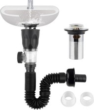 Bathroom Sink Drain Kit, Flexible P-Trap Drain Pipe with Pop Up Stopper,