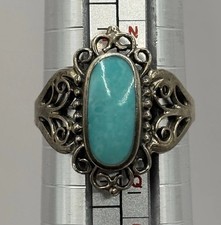 Vintage Sterling Silver Filigree Turquoise Ring Size 7.5