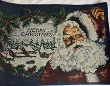 Vtg 26x18.5 Merry Christmas Santa Tapestry Floor Mat Rubber Backed Indoor