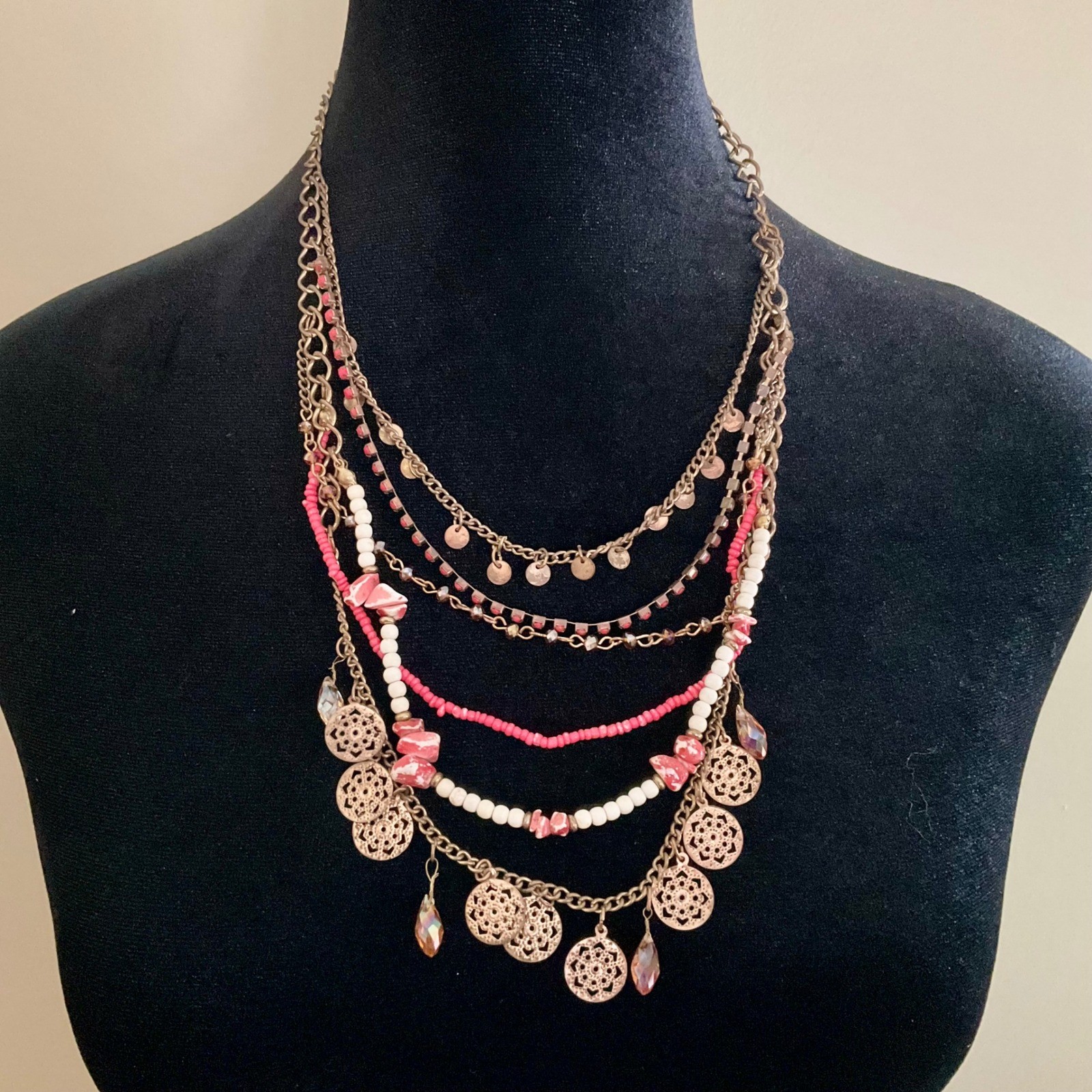 Boho Multi Strand Layered Statement Necklace Bead… - image 1