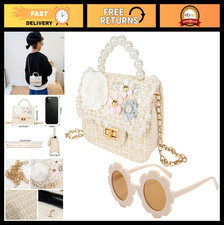 Cute Toddler Crossbody Purse with Pearl Flowers - Mini Princess Handbag, Chain B