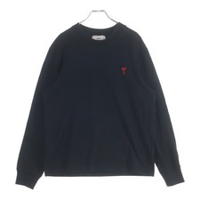AMI PARIS Heart Logo Embroidered Crew Neck Pullover Sweatshirt Black Cotton Used