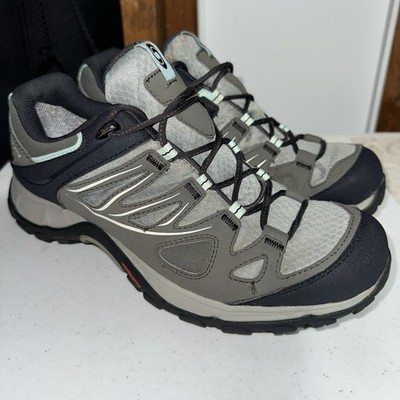 Salomon Ellipse Gore-Tex Trail Hiking Shoes Women s Size 7.5 Green/gray 