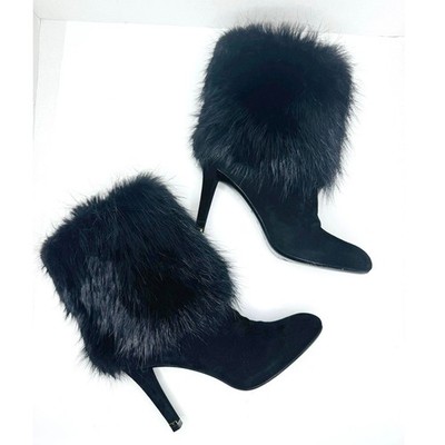 Louis Vuitton Black Suede Fur Ankle Boots Beaver Fur Designer Size EU 38.5