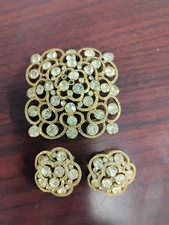 Vintage Rhinestone Brooch And Clip On Earring Set Unmarked