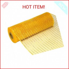 10 inch x 30 feet Deco Poly Mesh Ribbon Metallic Gold with Gold Foil : RE13015