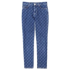 CHANEL P73402 Matelasser Motif Stretch Denim Pants Women Size 38 Indigo