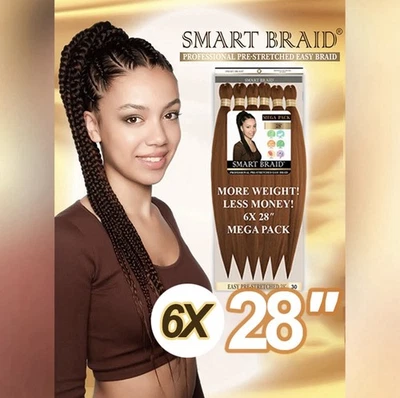 Smart Braid Pre-Stretched 6 in 1 Pack 28" Pre-Pulled Ultra Braiding Hair UK