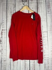 Tommy Hilfiger Long Sleeve Shirt Men Size Large Red Logo New With Tags Casual