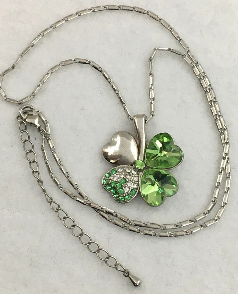 项链三叶草四叶草施华洛世奇水晶吊坠银盘链 — 第 2/4 张图片
