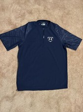 Under Armour 9 Strong Mens Med Loose Blue Baseball 1/4 Zip Short Sleeve Shirt