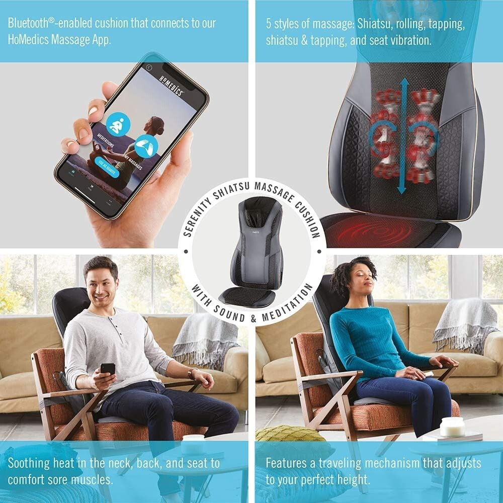 HoMedics Serenity Shiatsu Massage Cushion with Sound & Meditation