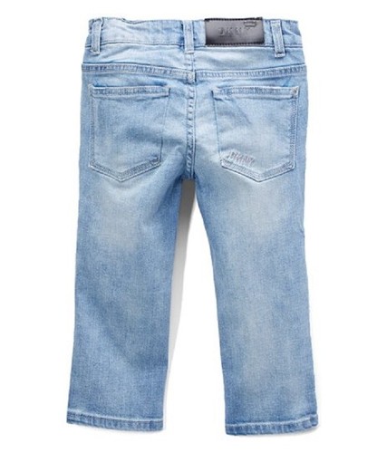 NWT DKNY GIRLS size 4 BLUE MEDIUM WASH DISTRESSED SKINNY CAPRI DENIM JEANS - Picture 2 of 3