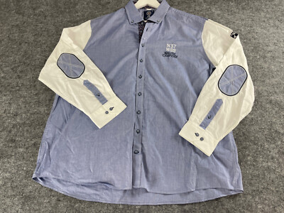 Claudio Campione Shirt Men s 3XL Button Up  Big Plus Blue Elbow Patchwork N321